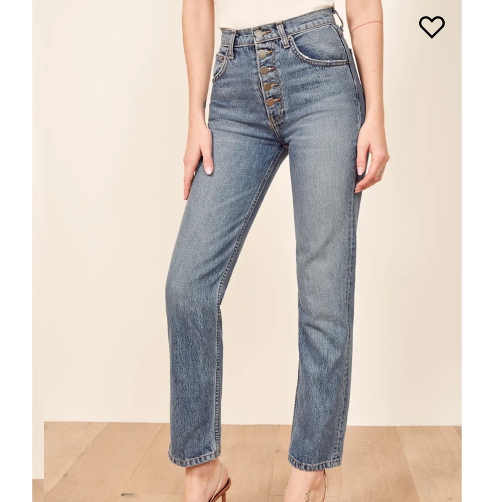 NWT Reformation Cynthia Button Fly High Rise Straight Leg Blue Jeans